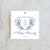 "watercolor flowers crest" - Bridal Shower Favor Tags in Dusty Blue by Cass Loh - Front