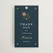 "Floral Grid Border" - Bridal Shower Favor Tags in Cobalt by Alethea and Ruth - Front