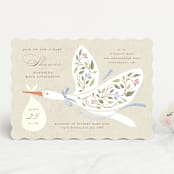 "Blooming Stork" - Baby Shower Invitations in Cornflower by Susan Zinader - Front