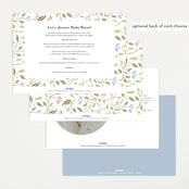 "Blooming Stork" - Baby Shower Invitations in Cornflower by Susan Zinader - Back of Card Options