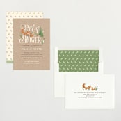 "Fox Hollow" - Baby Shower Invitations in Kraft by Jennifer Wick - Assembled