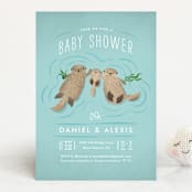 "Little Otters" - Baby Shower Invitations in Aqua by Jennifer Wick - Front