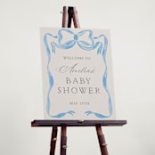 "Vintage Bow" - Baby Shower Welcome Signs in Baby Blues by Lehan Veenker - In Use