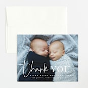 "Two Cute" - Birth Announcement Thank You Cards in Silk by Creo Study - Front