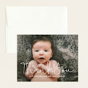 "Signature" - Birth Announcement Thank You Cards in Blossom by Up Up Creative - Front