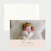 "Signature Babe" - Birth Announcement Thank You Cards in Peach by Jessica Williams - Front