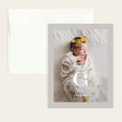 "Initial Love" - Birth Announcement Thank You Cards in Gray by Carolyn MacLaren - Front