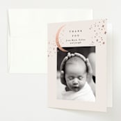 "Crescent Moon and Stars" - Foil-Pressed Birth Announcement Thank You Cards in Cream by Alethea and Ruth - Front