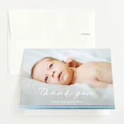 "Stripe Bottom" - Foil-Pressed Birth Announcement Thank You Cards in Cotton by Carolyn MacLaren - Front