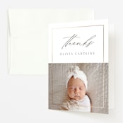 "Glimmer" - Foil-Pressed Birth Announcement Thank You Cards in Sugar by Jessica Williams - Front
