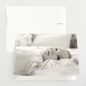 "Flourished" - Foil-Pressed Birth Announcement Thank You Cards in Ice by Everett Paper Goods - Front