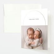 "Oval Announcement" - Foil-Pressed Birth Announcement Thank You Cards in Cotton by Stacy Maalouf - Front