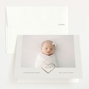"Golden Heart" - Foil-Pressed Birth Announcement Thank You Cards in Cotton by Stephanie Heinrich Godbout - Front