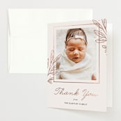 "Modern Botanica" - Foil-Pressed Birth Announcement Thank You Cards in Rose by Oma N. Ramkhelawan - Front