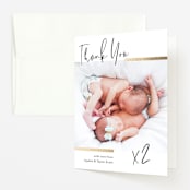 "Double the Love" - Foil-Pressed Birth Announcement Thank You Cards in Silk by Pink House Press - Front