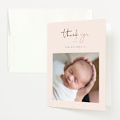 "Scripted Introductions" - Foil-Pressed Birth Announcement Thank You Cards in Cream by Carolyn MacLaren - Front