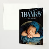 "Flourish" - Foil-Pressed Birth Announcement Thank You Cards in Pool by Carolyn MacLaren - Front
