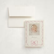 "Squiggle bow" - Birth Announcement Thank You Cards in Peony by Creo Study - Front