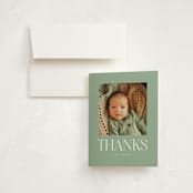 "Double Time" - Birth Announcement Thank You Cards in Aloe by Pixel and Hank - Front
