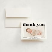 "Bold Name Frame" - Birth Announcement Thank You Cards in Ash by Alethea and Ruth - Front