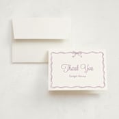 "Bow Frame" - Birth Announcement Thank You Cards in Lavander by Cass Loh - Front