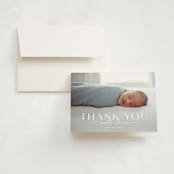 "Typographic Mix" - Birth Announcement Thank You Cards in Snow by Michelle Taylor - Front