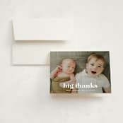 "Dynamic Duo" - Birth Announcement Thank You Cards in Cotton by Corinne Malesic - Front