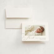 "Classic Twist" - Birth Announcement Thank You Cards in Oat by Pixel and Hank - Front
