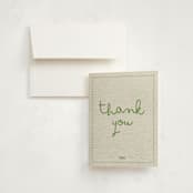 "Stitched Together" - Birth Announcement Thank You Cards in Mint by Ashley Langlais - Front