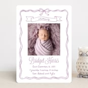 "Bow Frame" - Birth Announcements in Lavander by Cass Loh - Front