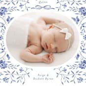 "Daisy Toile" - Birth Announcements in Bluebird by Susan Zinader - Detail