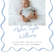 "handdrawn wavy frame" - Birth Announcements in Dusty Blue by Cass Loh - Detail