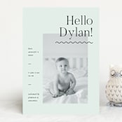 "Wavy Hello" - Birth Announcements in Moss by Pixel and Hank - Front