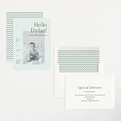 "Wavy Hello" - Birth Announcements in Moss by Pixel and Hank - Assembled