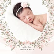"Sweet Floral Vine" - Birth Announcements in Blush by Susan Moyal - Close-Up