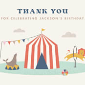 "Off to Join the Circus Thank You Card" - Personalized Stationery in Navy by Amber Barkley - Close-Up