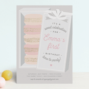 "Macaron Parlor" - Children's Birthday Party Invitations in Mist by Jennifer Lew - Front