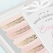"Macaron Parlor" - Children's Birthday Party Invitations in Mist by Jennifer Lew - Close-Up