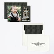 "Little Bow Tie" - Children's Birthday Party Invitations in Charcoal by Jessie Steury - Assembled