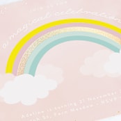 "Sparkly Rainbow" - Children's Birthday Party Invitations in Peach by Angela Thompson - Close-Up