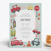 "Shiny Cars" - Children's Birthday Party Invitations in Aqua by Amy Payne - Front