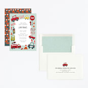 "Shiny Cars" - Children's Birthday Party Invitations in Aqua by Amy Payne - Assembled