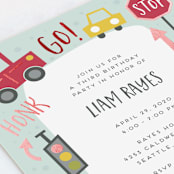 "Shiny Cars" - Children's Birthday Party Invitations in Aqua by Amy Payne - Close-Up