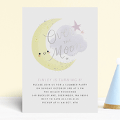 "Over the Moon" - Children's Birthday Party Invitations in Lavender by Itsy Belle Studio - Front