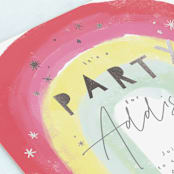 "Sparkling Rainbow" - Children's Birthday Party Invitations in Fruit Punch by Rebecca Durflinger - Close-Up