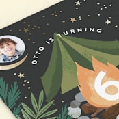 "Bonfire" - Children's Birthday Party Invitations in Onyx by Alethea and Ruth - Close-Up
