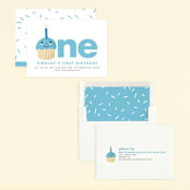 "One Cupcake" - Children's Birthday Party Invitations in Bluebird by mo kelley - Assembled