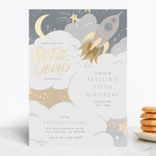 "Out of this World" - Children's Birthday Party Invitations in Lunar by Leah Bisch - Front