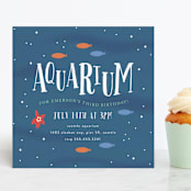"To the Aquarium" - Children's Birthday Party Invitations in Deep Sea by Angela Garrick - Front
