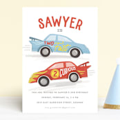 "Two Fast" - Children's Birthday Party Invitations in Racing Red by Jessie Steury - Front